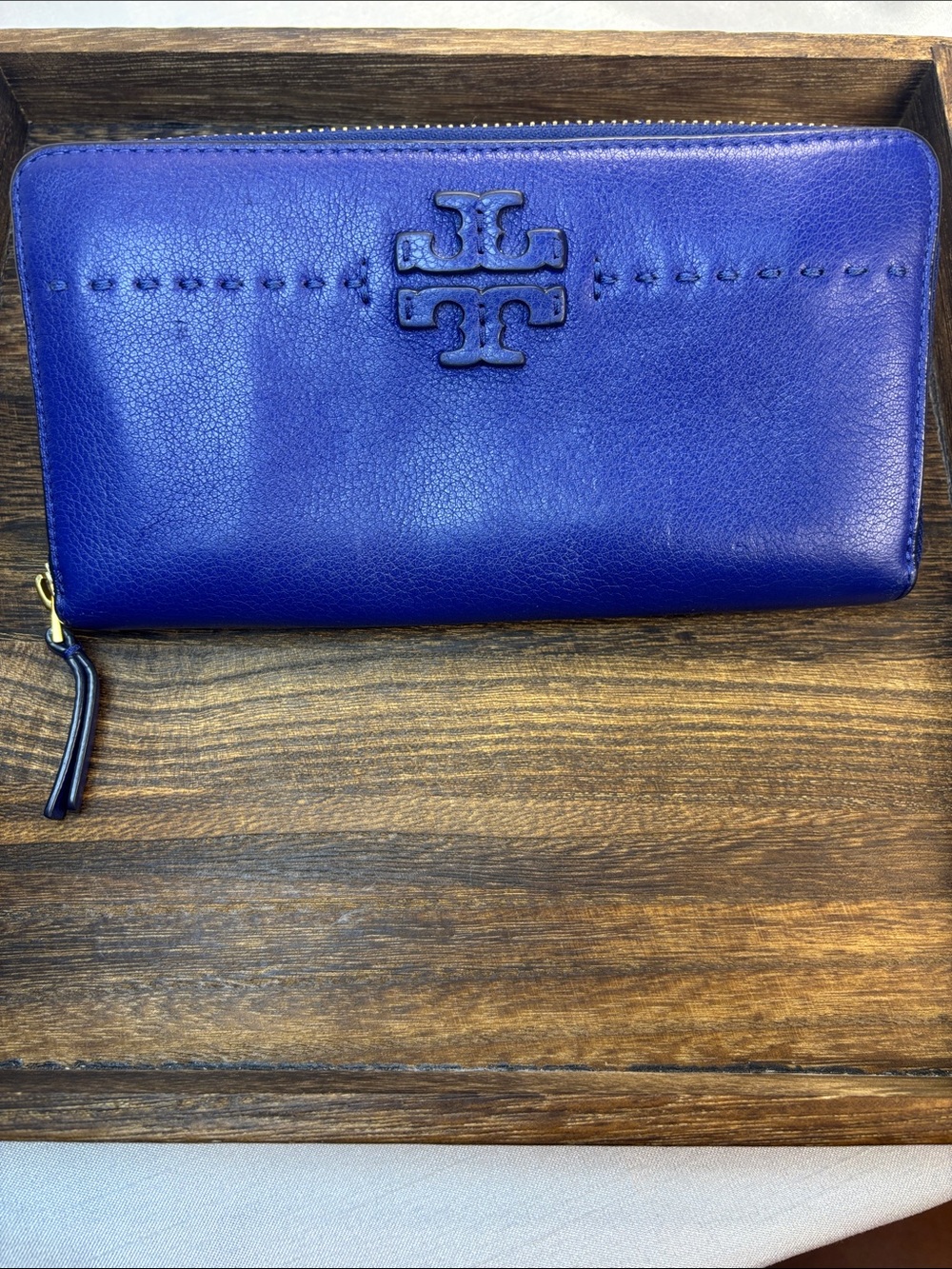 Tory Burch Royal Blue Zip-Around Leather Wallet